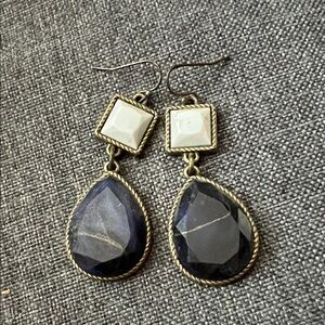 Elegant Navy and White Dangle Earrings